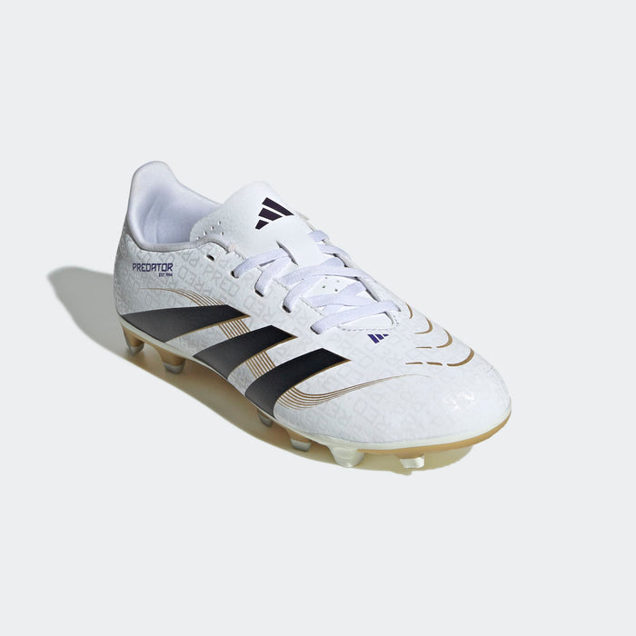 adidas PREDATOR CLUB Firm/Multi-Ground Soccer Cleats | Cloud White-Core Black-Gold Metallic | Kid's Unisex