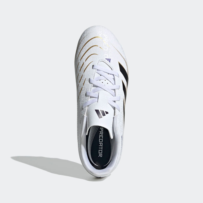 adidas PREDATOR CLUB Firm/Multi-Ground Soccer Cleats | Cloud White-Core Black-Gold Metallic | Kid's Unisex