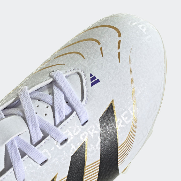 adidas PREDATOR CLUB Firm/Multi-Ground Soccer Cleats | Cloud White-Core Black-Gold Metallic | Kid's Unisex