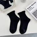 Preppy Minimalist Ruffle Edge Socks- Black