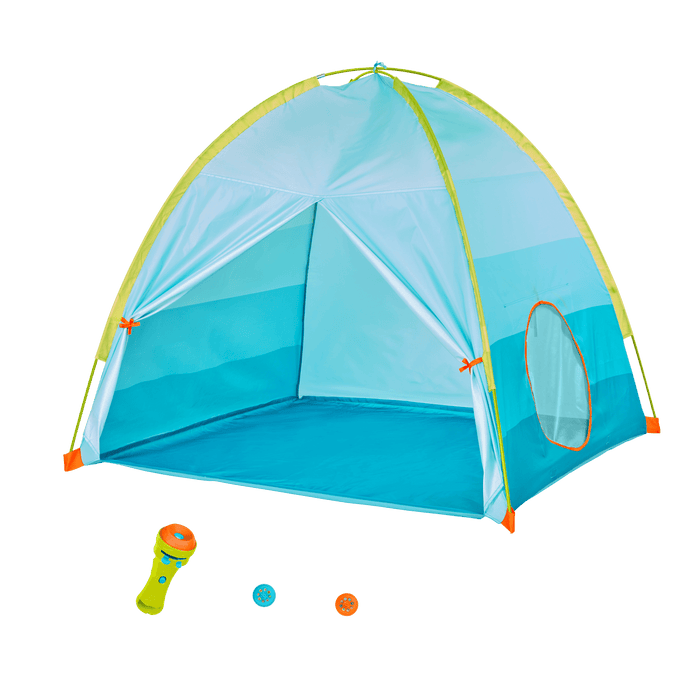 Outdoor tent with flashlight projector for kids