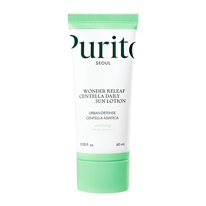 Tube of Purito Wonder Releaf Centella Daily Sun Lotion on a white background