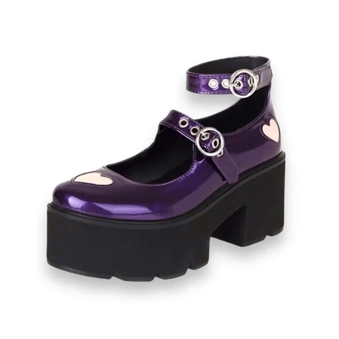 Purple Mary Jane Platform Shoes women's shoe size 9 dual straps chunky heel