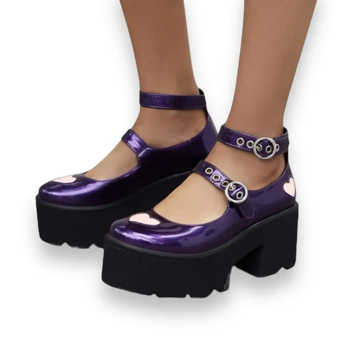 Purple Mary Jane Platform Shoes women's shoe size 9 dual straps chunky heel