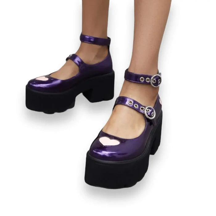 Purple Mary Jane Platform Shoes women's shoe size 9 dual straps chunky heel