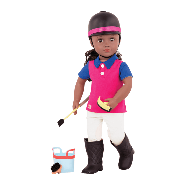 18-inch doll with dark-brown hair, brown eyes, equestrian accessories and storybook