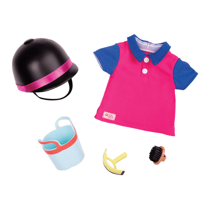 18-inch doll with dark-brown hair, brown eyes, equestrian accessories and storybook