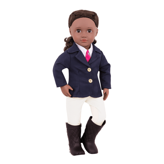 18-inch doll with dark-brown hair, brown eyes, equestrian accessories and storybook