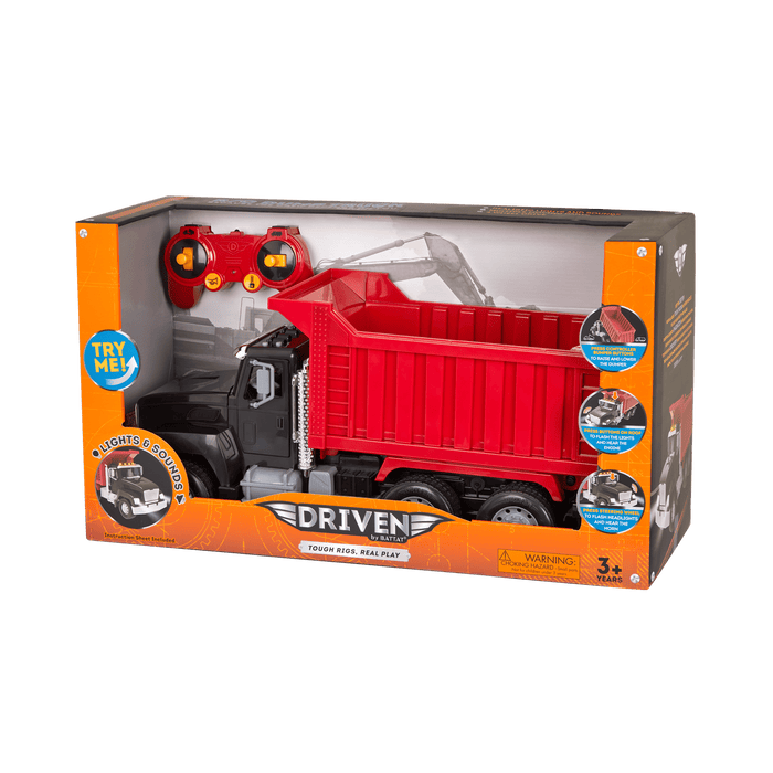 Red toy dump truck with remote control