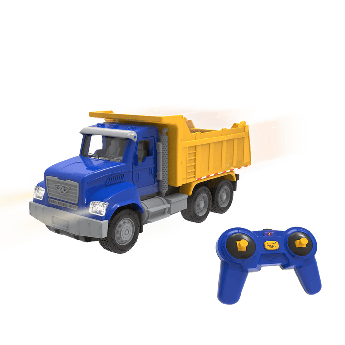 Blue and yellow toy dump truck