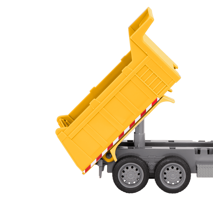 Blue and yellow toy dump truck