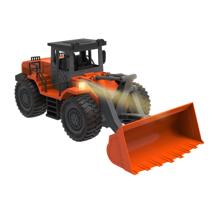 Midrange Remote control orange toy front end loader.
