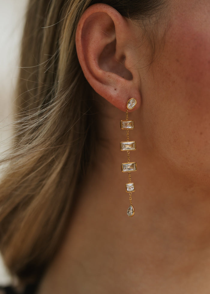 Rectangle cz gold dangle earrings