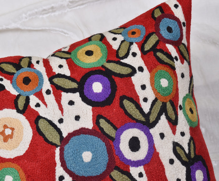 Red Decorative Pillow Cover Spring Tree of Life Karla Gerard Sofa Throw Cushions Hand Embroidered Wool 18x18
