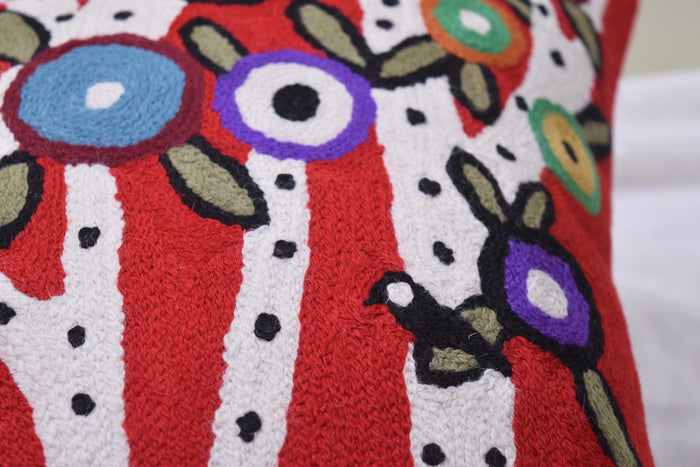 Red Decorative Pillow Cover Spring Tree of Life Karla Gerard Sofa Throw Cushions Hand Embroidered Wool 18x18