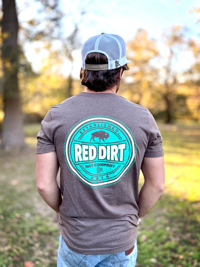 Red Dirt Hat Co. "Buffalo Chip" Graphic T-Shirt in Heather Brown
