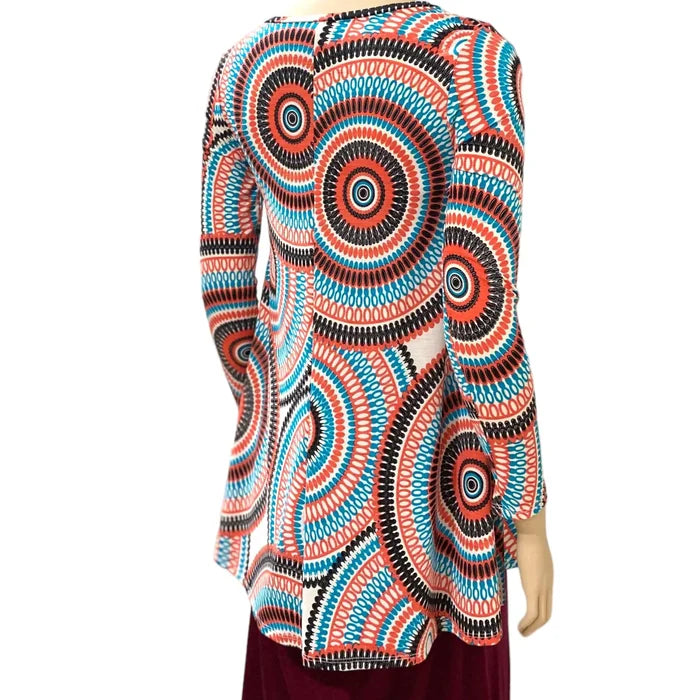 Retro Colorful Medallion Long Sleeve Tunic Top