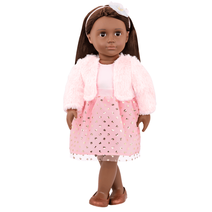 18-inch doll with dark-brown hair and brown eyes