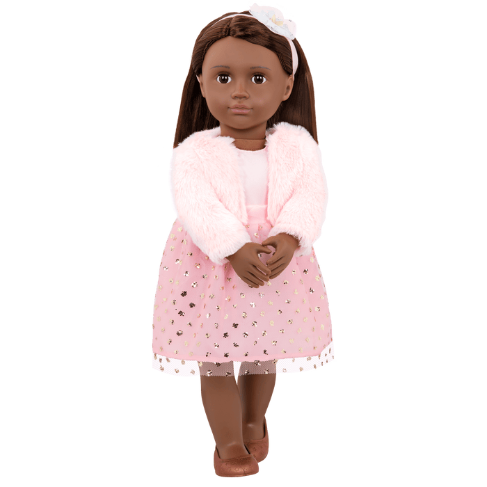 18-inch doll with dark-brown hair and brown eyes