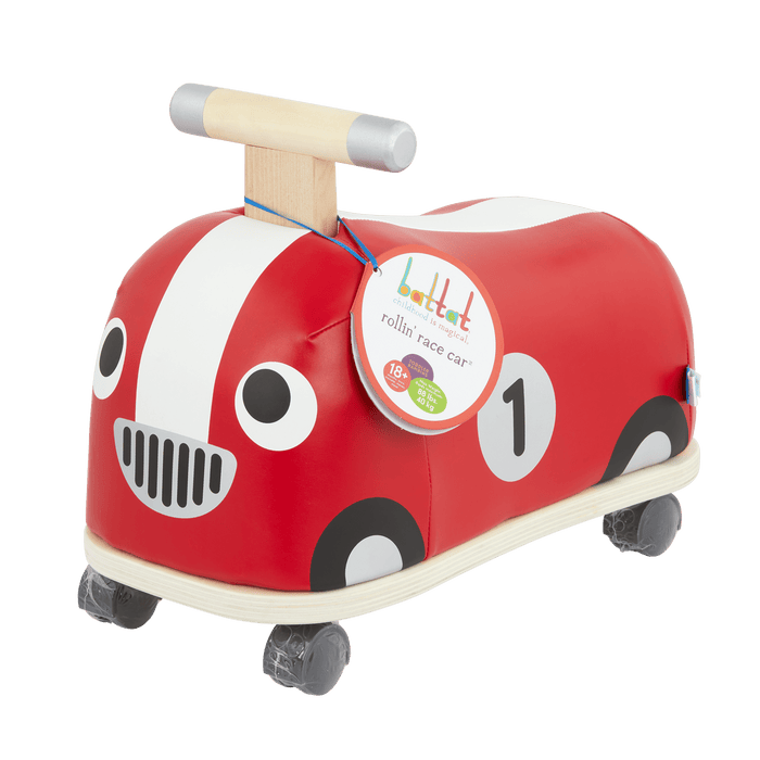 Wooden ride-on race car for toddlers