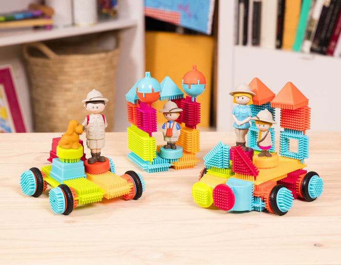 Colorful building blocks laid out, so you can see all 85 pieces.