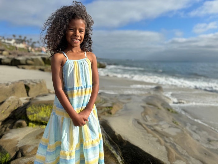 SAGE DRESS - Yellow & Blue Stripe