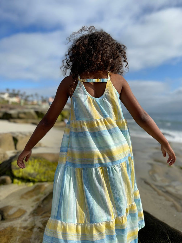 SAGE DRESS - Yellow & Blue Stripe