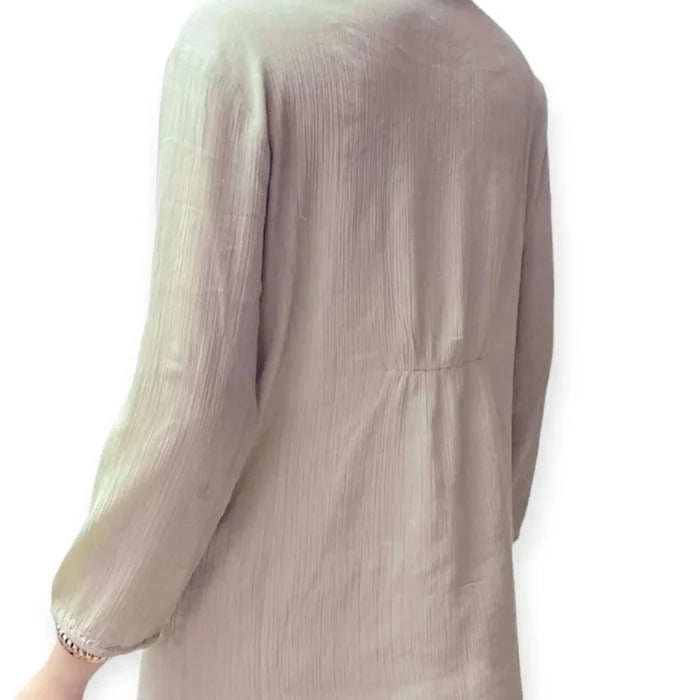 Sage V-Neck Embroidery Panel Tunic Blouse lightweight breathable top