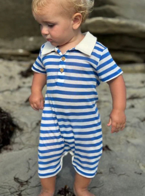 SALTASH Polo romper - Royal stripe