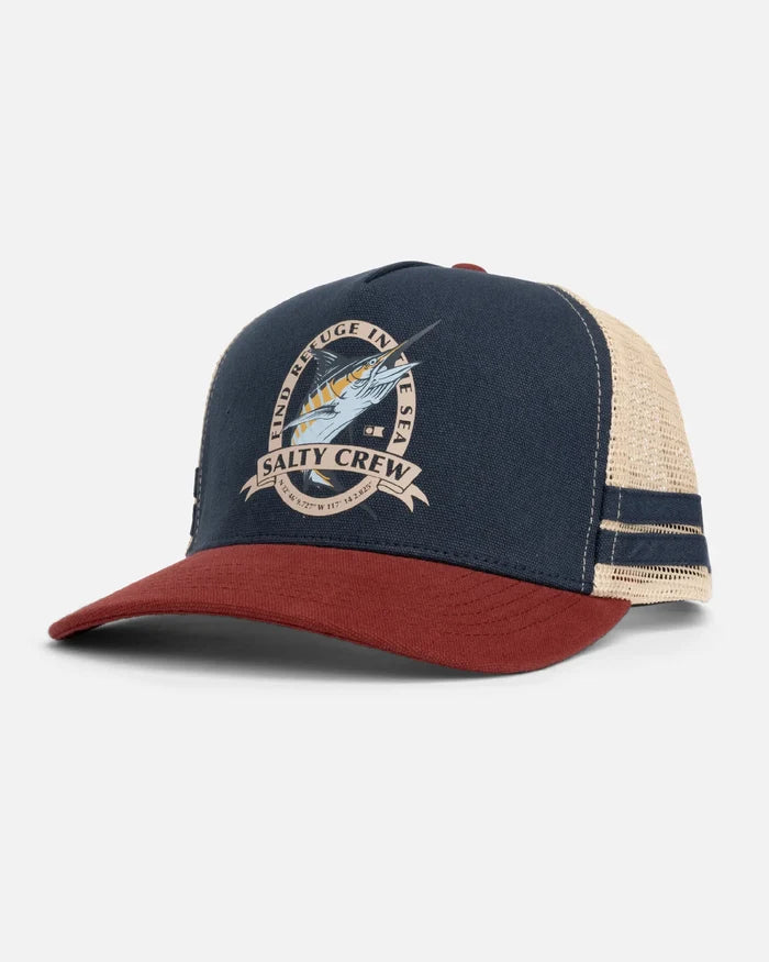 salty-crew-bill-club-trucker-hat-navy-burgundy-front