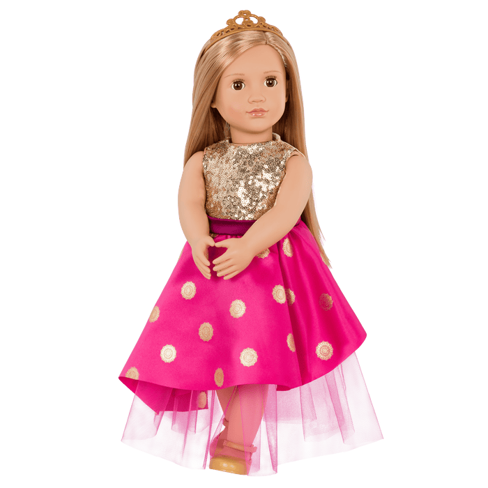 18-inch doll with blonde hair and brown eyes