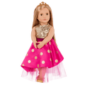 18-inch doll with blonde hair and brown eyes