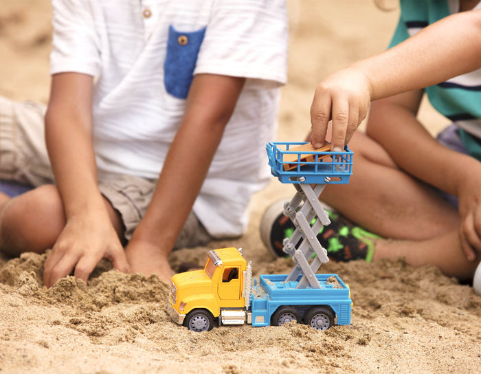 Small Micro Series Yellow and blue toy scissor lift truck