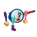 Pool playset with shark design net.