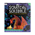 Packaging of Scratch and Scribble Kit featuring illustrated dragons, with scratch-off cards visible through a clear plastic window.
