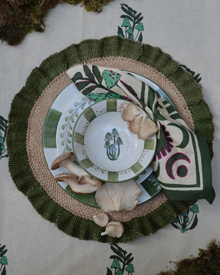 Secret Life Of Funghi Cloth Napkins in Green Set of 4 - Johanna Ortiz