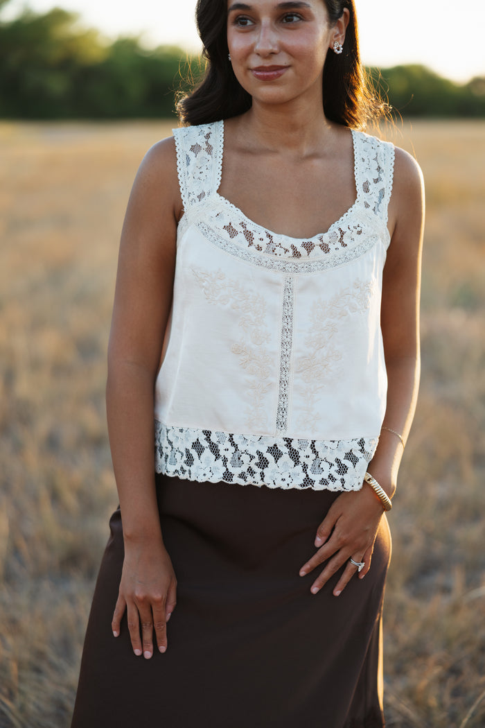Shanna floral lace satin top