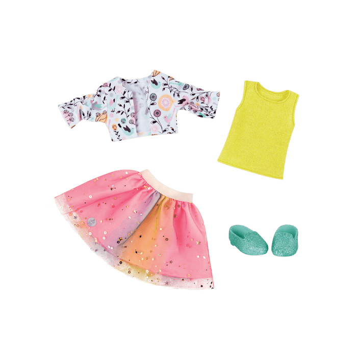 Outfit with glitter shoes for 14-inch doll