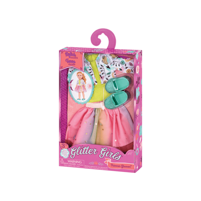 Outfit with glitter shoes for 14-inch doll