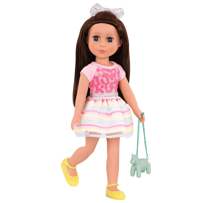 Rainbow floral dress for 14-inch doll