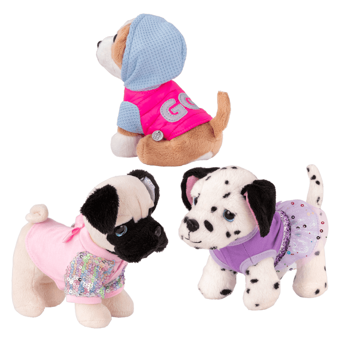 Set of three dog plushie outfits