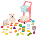 Toy shopping cart with groceries.