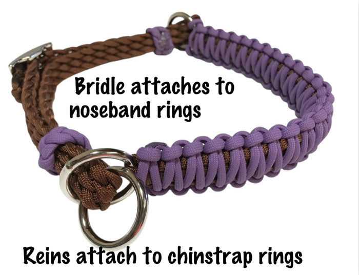 Side pull hackamore "with a whoa" bitless attachment.... black with  brown chinstrap...all sizes