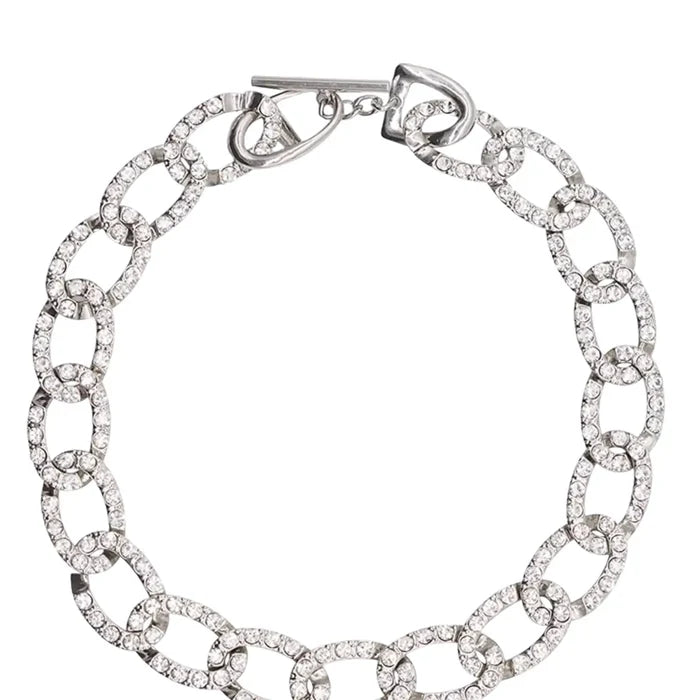 Silver Chunky Chain Rhinestone Choker silver chunky chain rhinestone choker with pave links