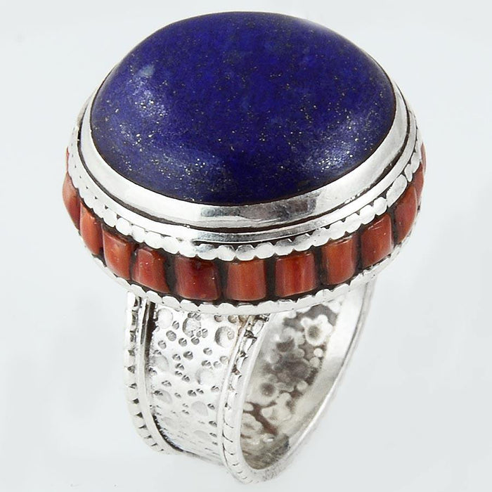 Size 7 Blue Lapis Ring Sterling Silver Round - Kashmir Designs