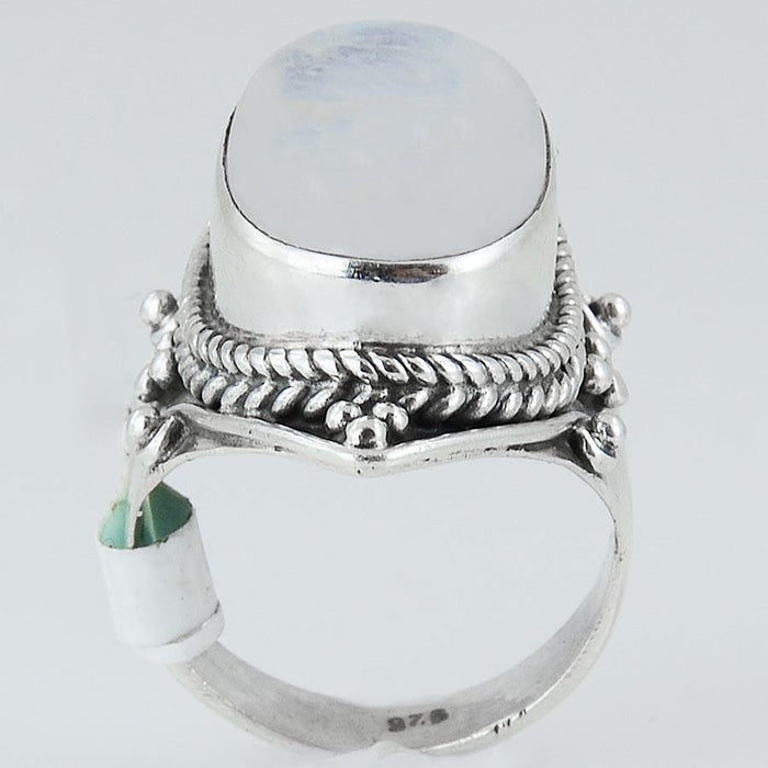 Size 7 White Moonstone Ring Sterling Silver Oval Rings - Kashmir Designs
