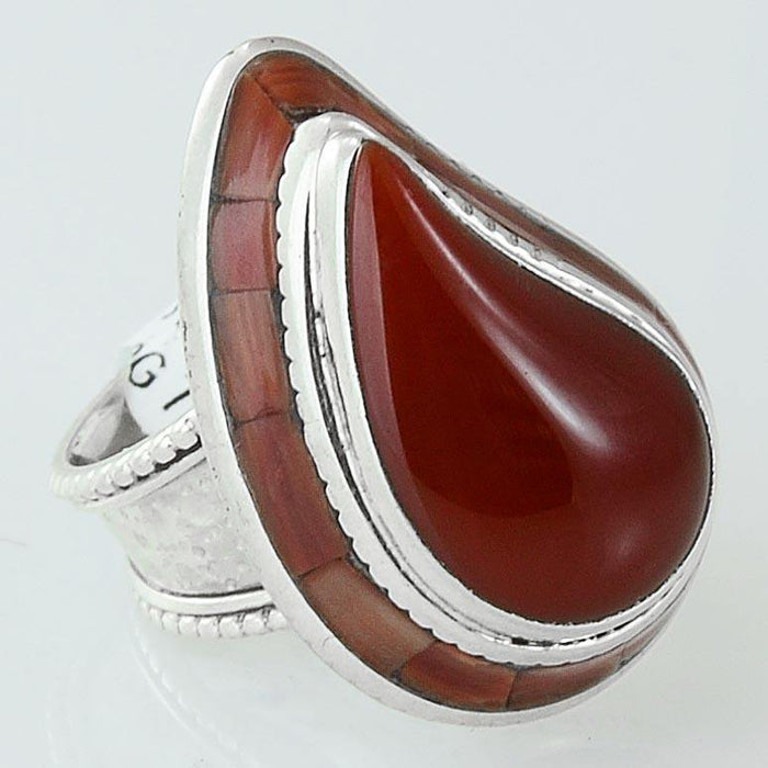 Size 7.5 Carnelian Ring Sterling Silver Paisley Rings - Kashmir Designs