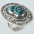 Size 8 Turquoise Ring Sterling Silver Cocktail Rings Hand Carved - Kashmir Designs