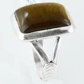 Size 9 Tiger Eye Ring Sterling Silver Cabochon Rings Leaf - Kashmir Designs