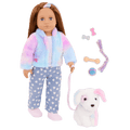 Our Generation 18" Doll Skylar and her Dog Bow with dog toys and treats